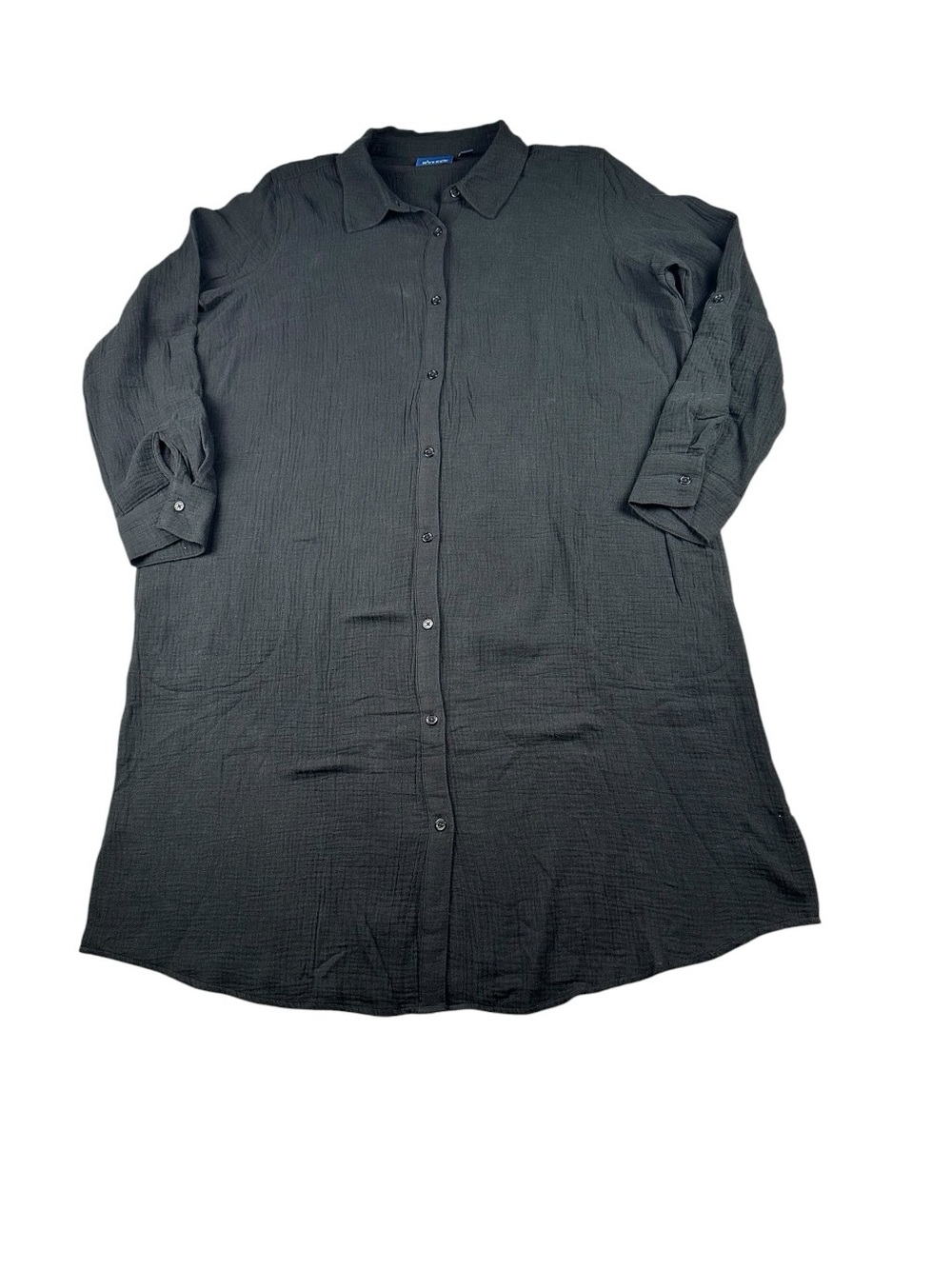 D & Co Beach Cotton Gauze Button Front Cover Up Shirt Dress Black L - Picture 3 of 10